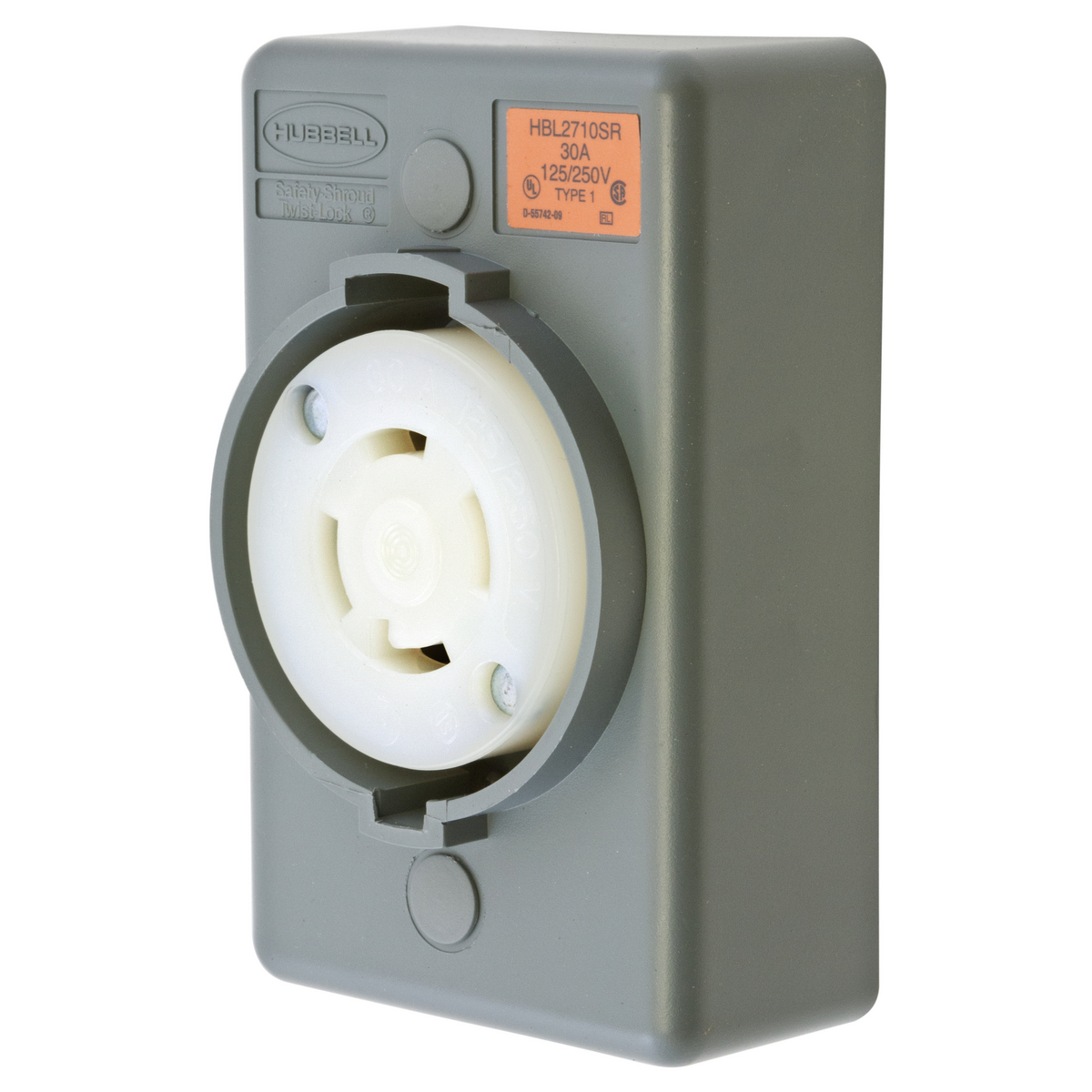 Product image for Hubbell HBL2710SR Locking S/SHRD Receptacle, L14-30R, SURF MT, GY