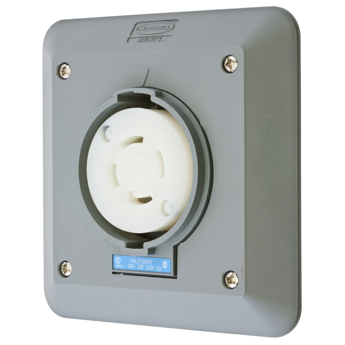 Product image for Hubbell HBL2720SR2 Locking S/SHRD Receptacle, L15-30R, 2G SURF MT, GY