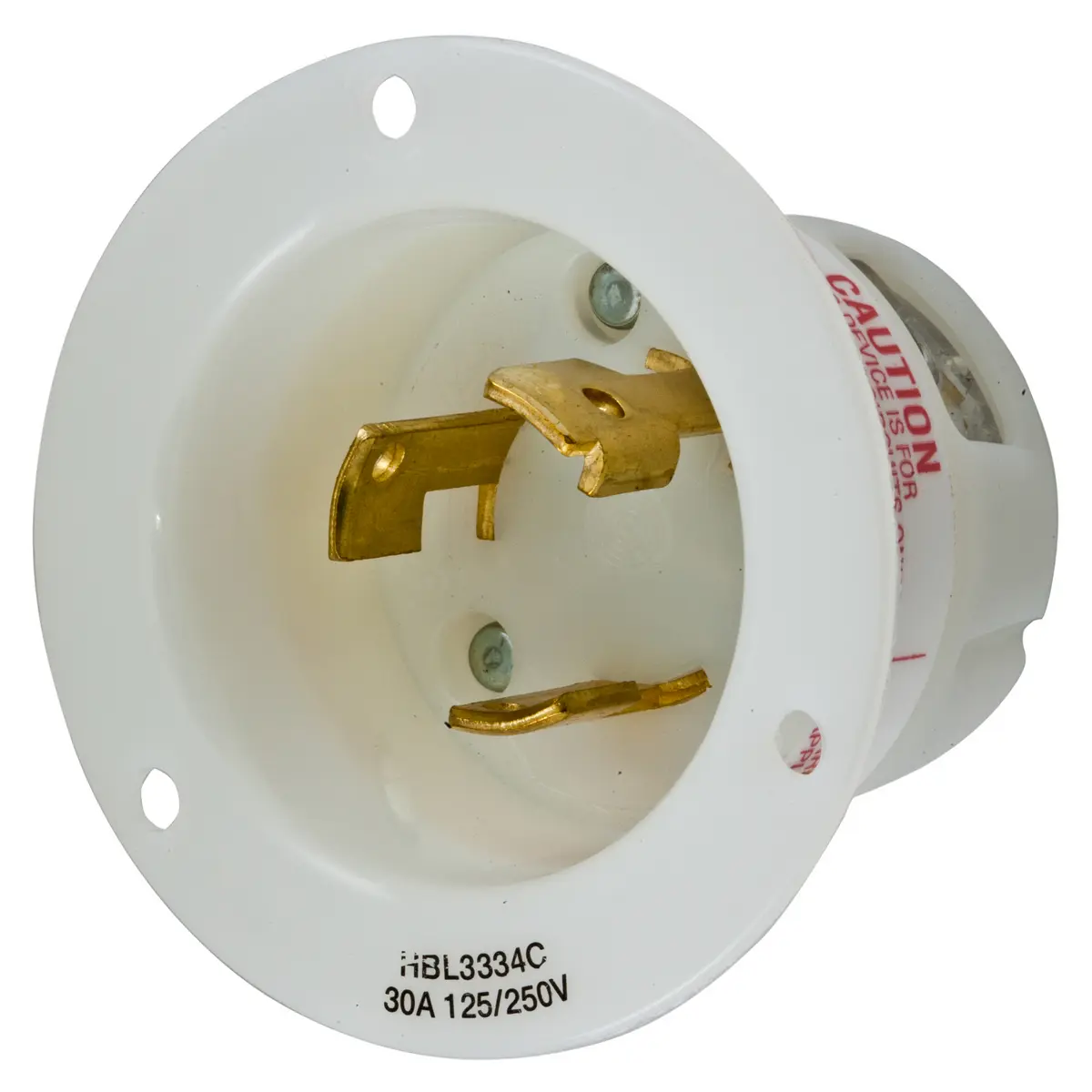 Locking Devices, Twist-Lock®, Industrial, Flanged Inlet, 30A 125/250V,  3-Pole 3-Wire Non Grounding, Non-NEMA, Screw Terminal, White | HBL3334C |  Hubbell Wiring Device-Kellems