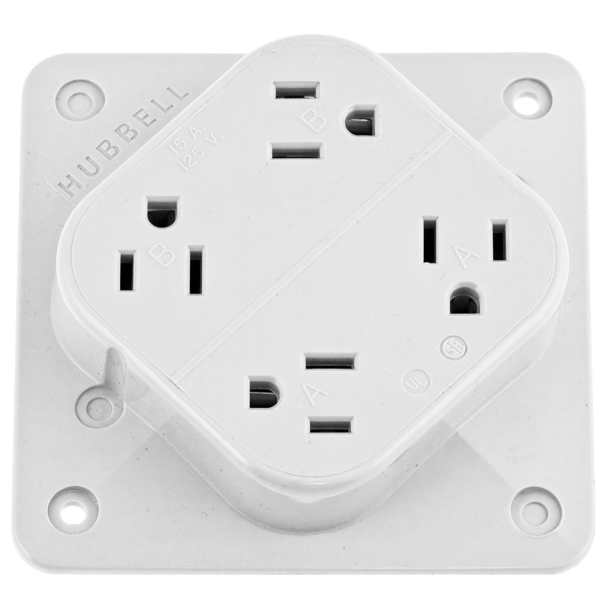 Product image for Hubbell HBL415W4-PLEX Receptacle, 15A 125V, 5-15R, WH