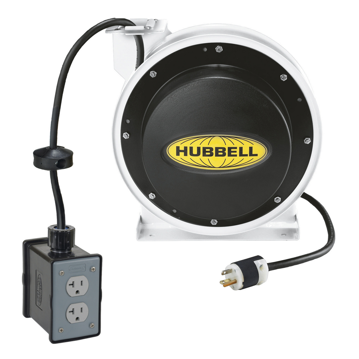Hubbell HBL45123R220WM1 Cord Reel w/(2) Duplex, 45ft 12/3 BK POB