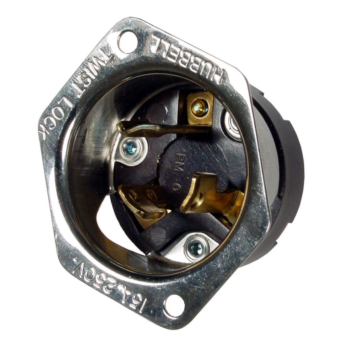 Locking Devices, Twist-Lock®, Industrial, Flanged Receptacle, 15A 250V, 2-Pole  3-Wire Grounding, L6-15P, Screw Terminal, White, HBL4586