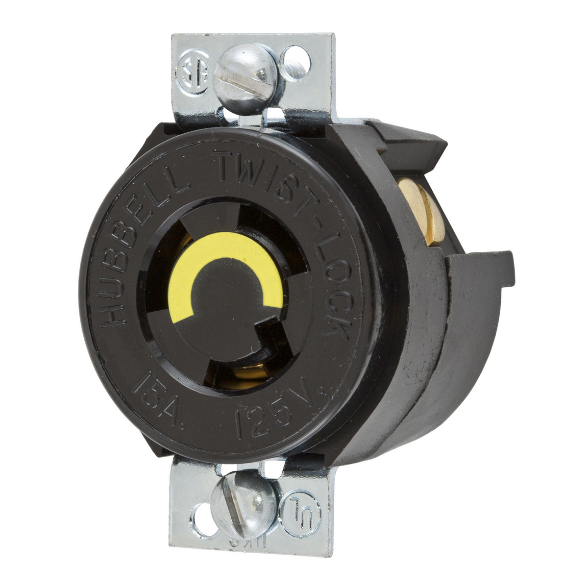 Product image for Hubbell HBL4713 15 Amp 125 Volt NEMA L5-15R Black Nylon Single Locking Receptacle