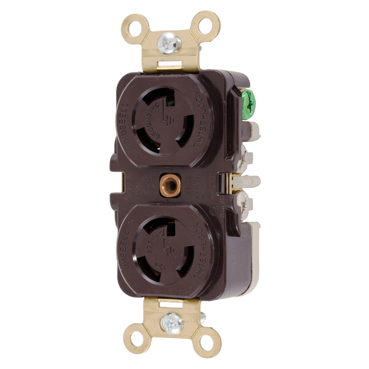 Product image for Hubbell HBL4750 15 Amp 277 VAC NEMA L7-15R Brown Duplex Locking Receptacle