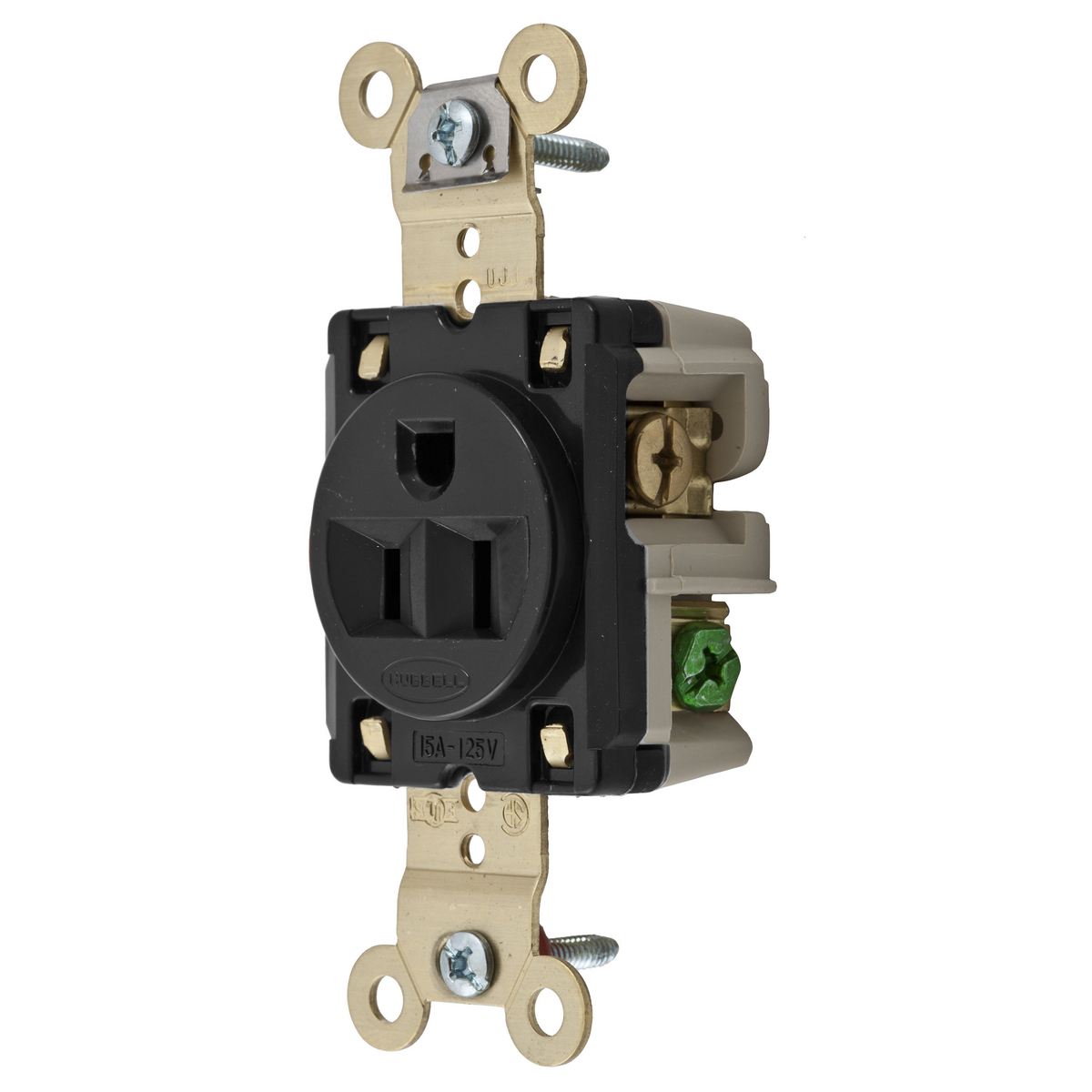 Product image for Hubbell HBL5261BK SGL Receptacle, IND GRD, 15A 125V, 5-15R, BK