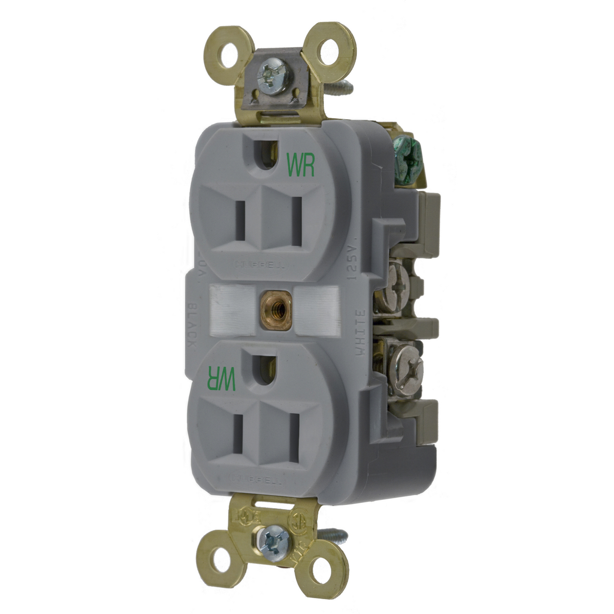 Product image for Hubbell HBL5262GYWR WR Receptacle, DUP, SB, HD SPEC, 15A 125V, GY