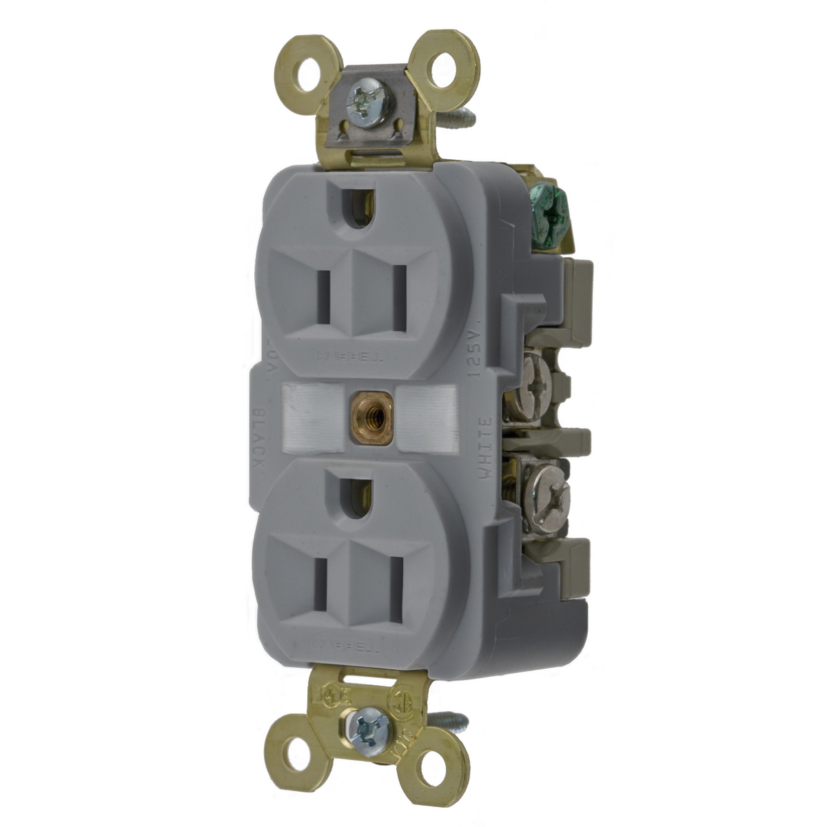 Product image for Hubbell HBL5262-GY Gray 15A 125V Duplex Receptacle. Extra Heavy Duty Industrial Series