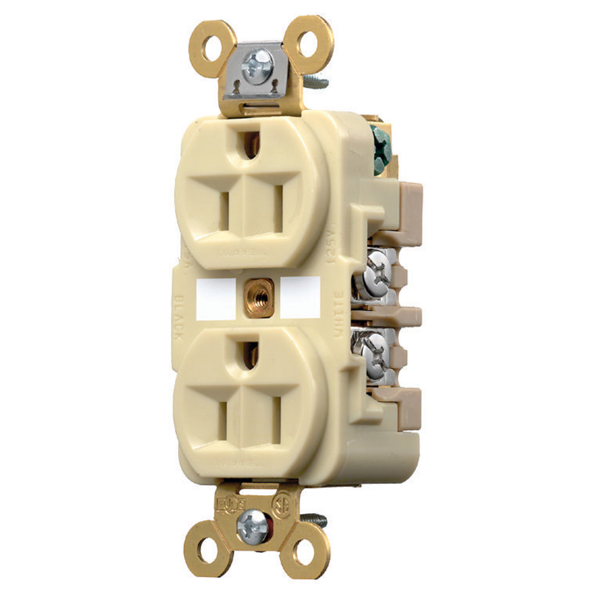 Product image for Hubbell HBL5262-I Ivory 15A 125V Duplex Receptacle. Extra Heavy Duty Industrial Series