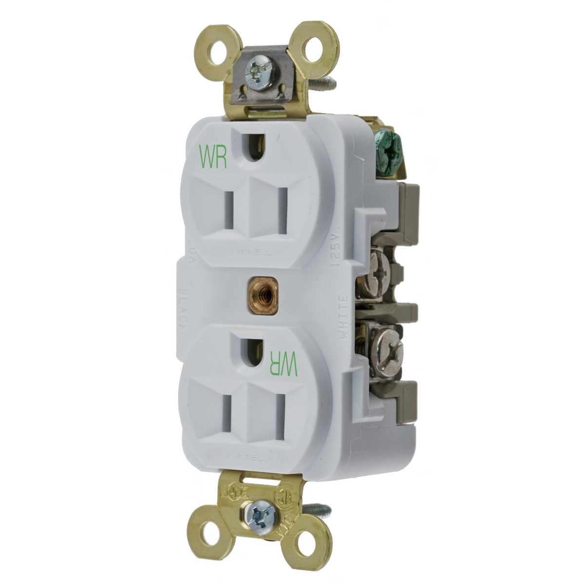Product image for Hubbell HBL5262WWR WR Receptacle, DUP, SB, HD SPEC, 15A 125V, WH