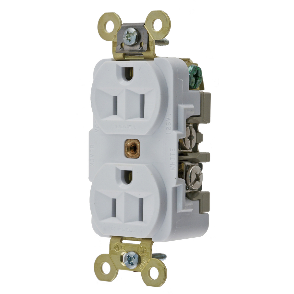 Product image for Hubbell HBL5262W 15 Amp 125 Volt 2-Pole 3-Wire NEMA 5-15R White Straight Blade Duplex Receptacle