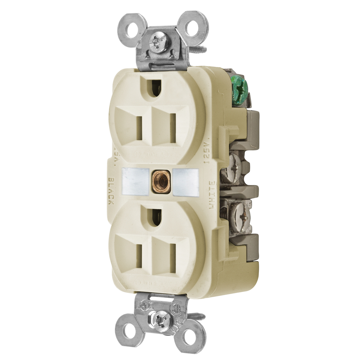Product image for Hubbell HBL52CM62I 15 Amp 125 Volt 2-Pole 3-Wire NEMA 5-15R Ivory Straight Blade Duplex Receptacle