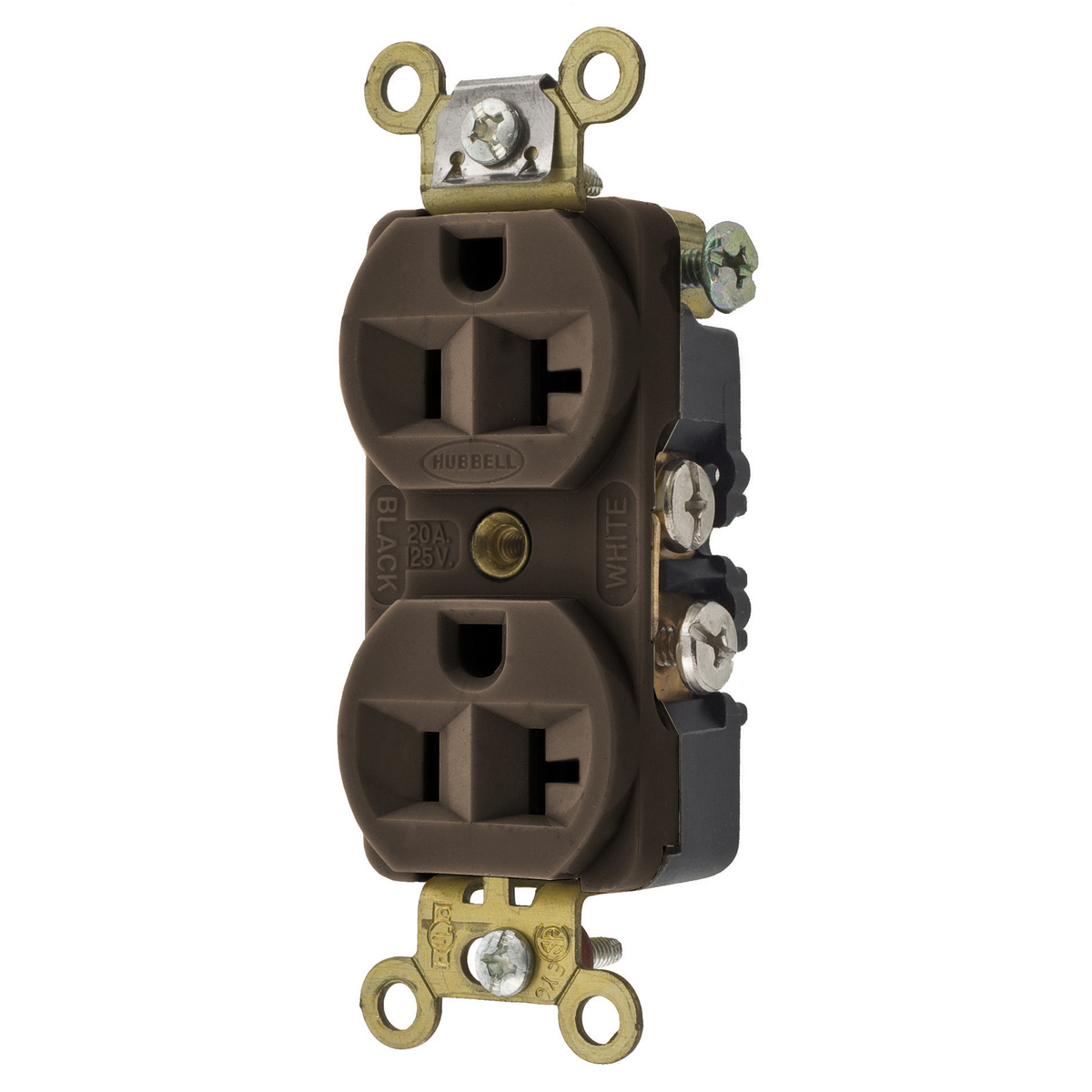 Product image for Hubbell HBL5342 20 Amp 125 Volt 2-Pole 3-Wire NEMA 5-20R Brown Straight Blade Duplex Receptacle