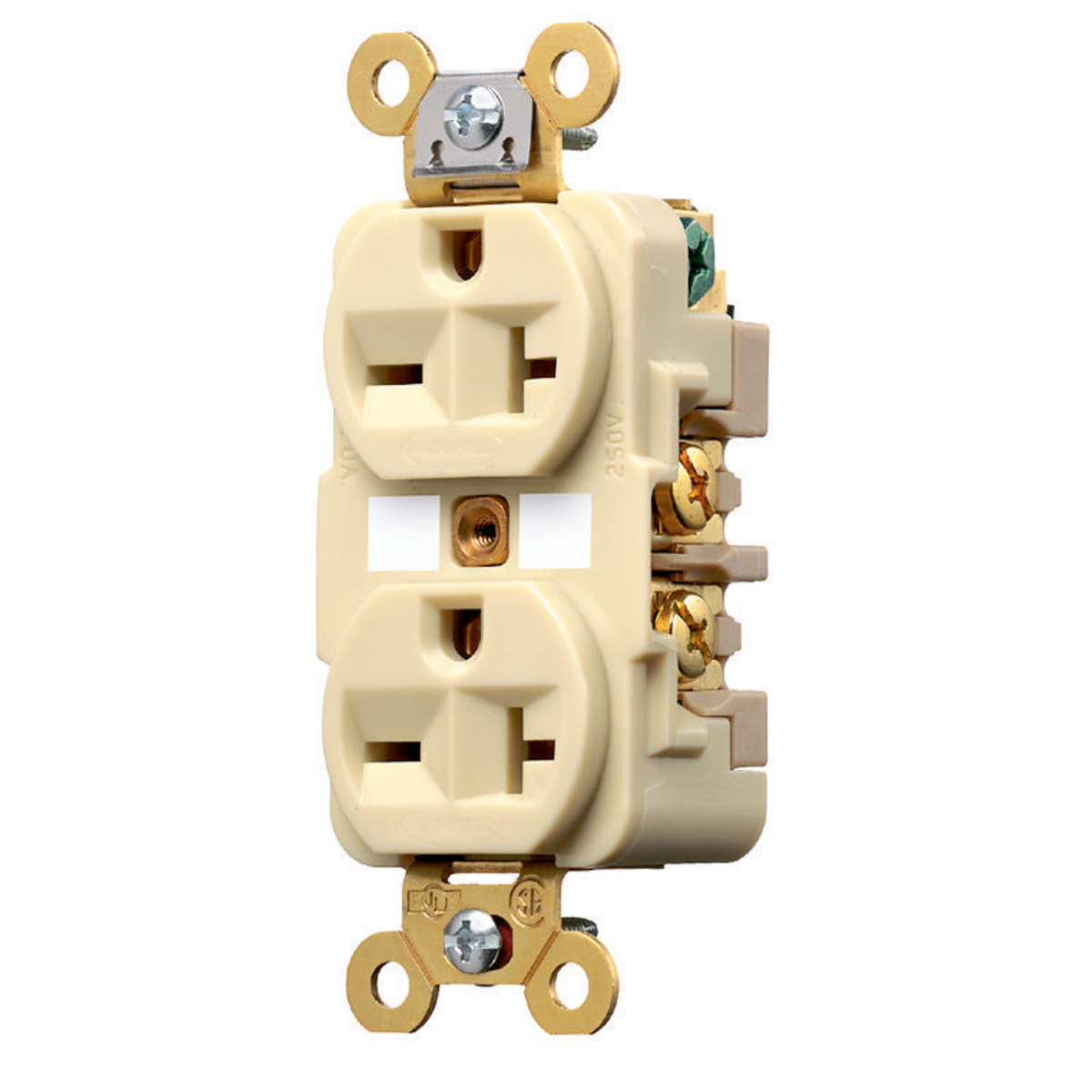 Product image for Hubbell HBL5462-I Ivory 20A 250V Duplex Receptacle. Extra Heavy Duty Spec Grade
