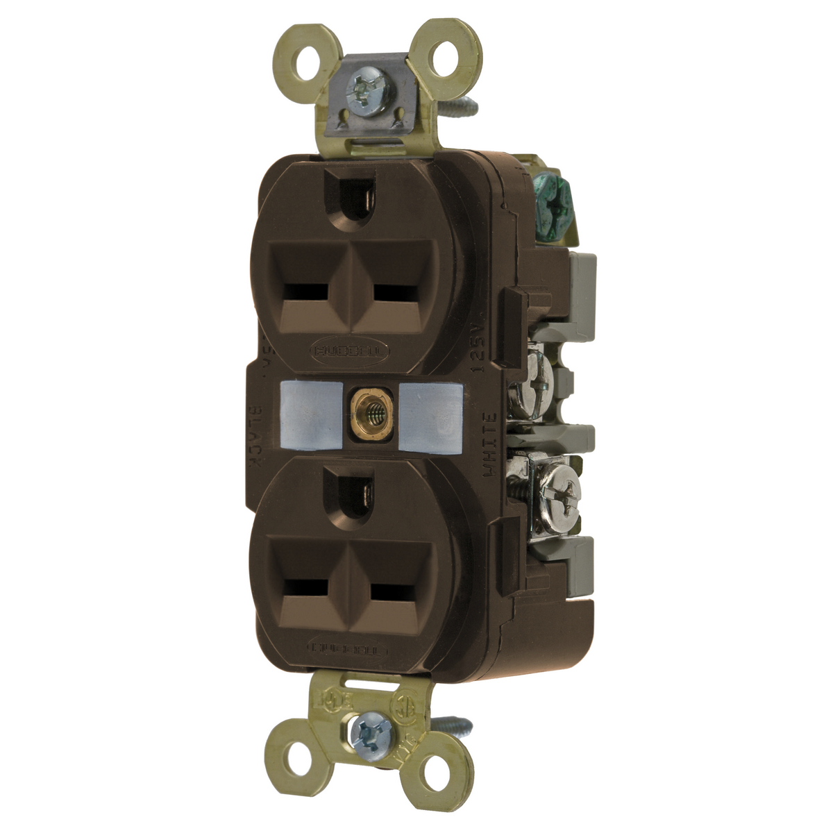 Product image for Hubbell HBL5662 Brown 15A 250V Duplex Receptacle. Extra Heavy Duty Spec Grade