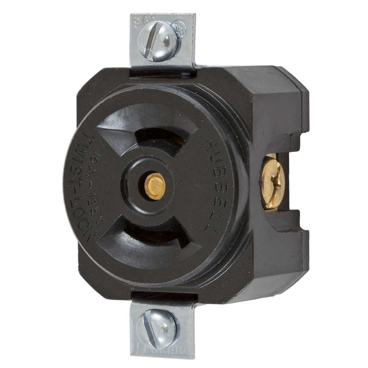 Product image for Hubbell HBL7498 Locking SGL SHRT STRP Receptacle, 15A 125V, L1-15R