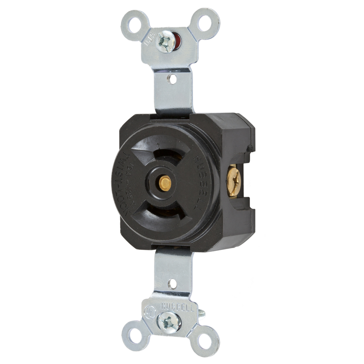 Product image for Hubbell HBL7535 15 Amp 125 Volt 2-Pole 2-Wire NEMA L1-15R Black Locking Single Receptacle