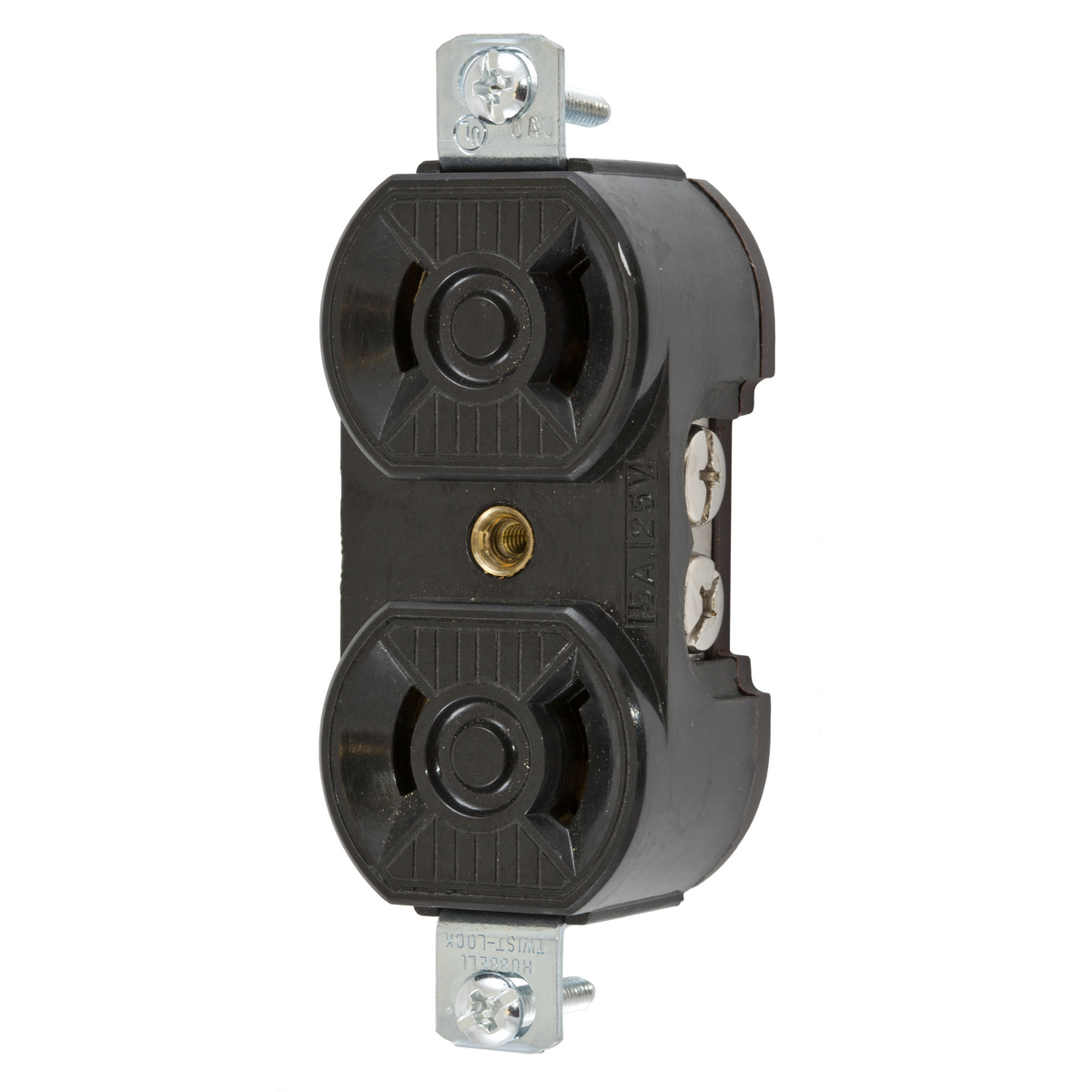 Product image for Hubbell HBL7540 15 Amp 125 Volt 2-Pole 2-Wire NEMA L1-15R Black Locking Duplex Receptacle