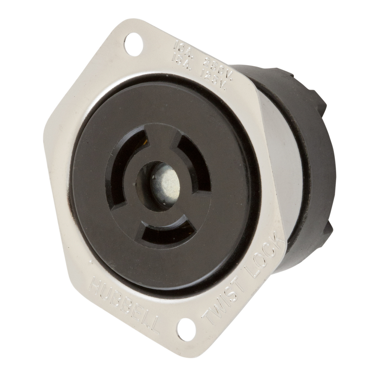Product image for Hubbell HBL7557G Locking Flanged-Receptacle, 2P3W, 10A 250V/15A125V