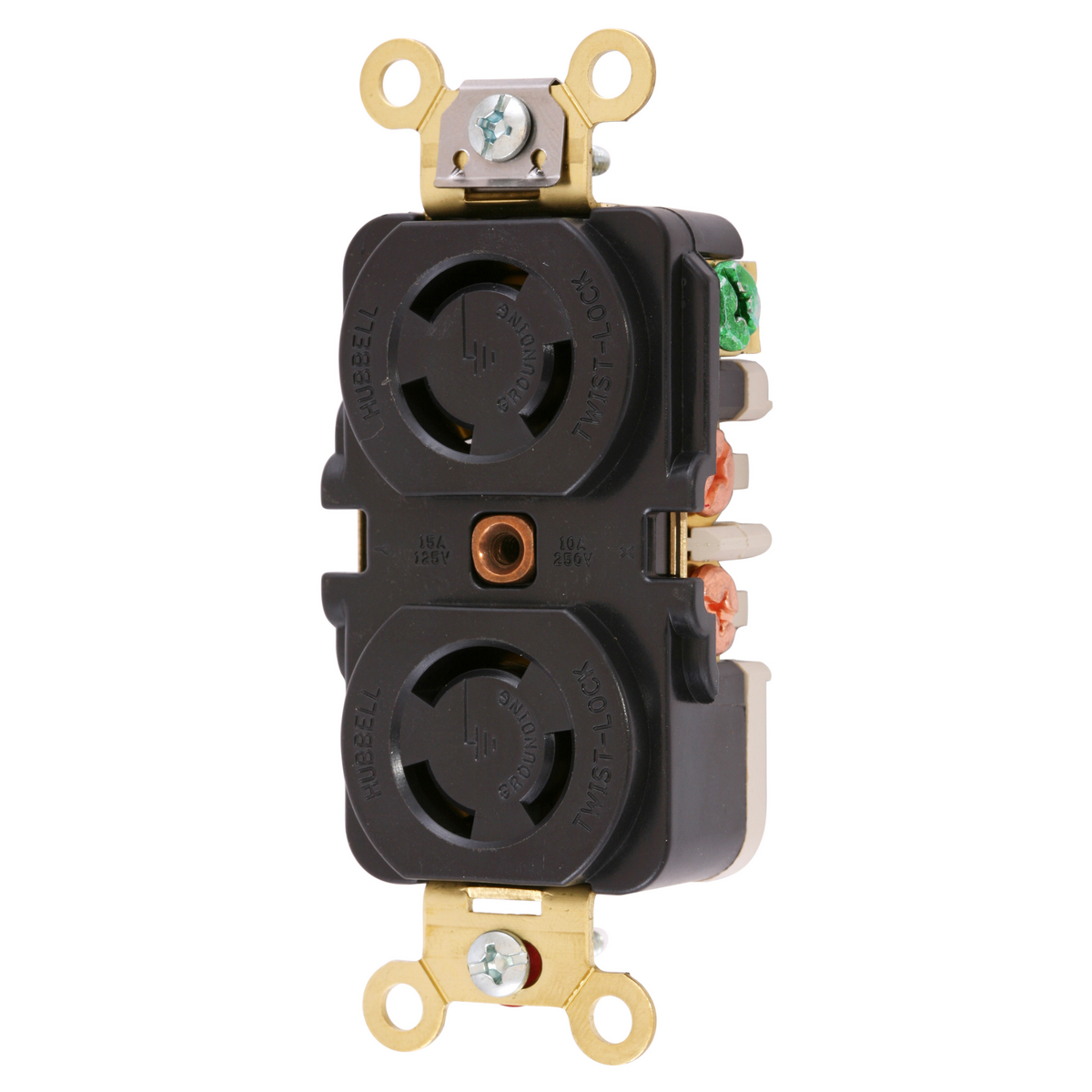 Hubbell HBL7580G 10 Amp 250 VAC 2-Pole 3-Wire Non-NEMA Black Duplex Locking Receptacle Product image for Hubbell HBL7580G 10 Amp 250 VAC 2-Pole 3-Wire Non-NEMA Black Duplex Locking Receptacle