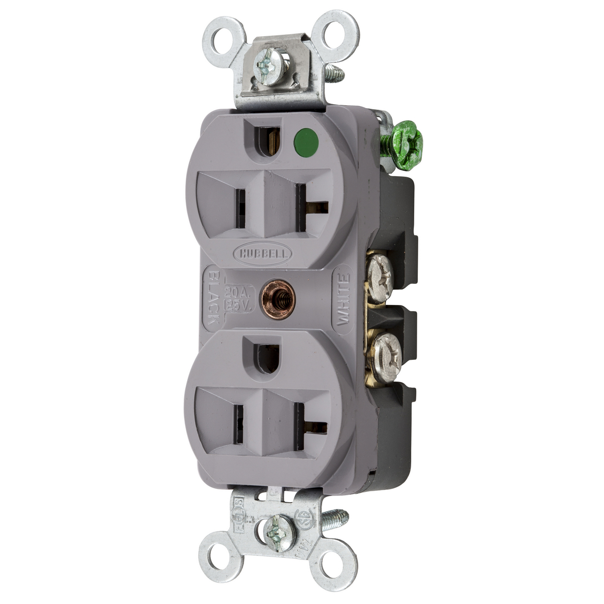 Product image for Hubbell HBL8300HG 20 Amp 125 Volt 2-Pole 3-Wire NEMA 5-20R Gray Straight Blade Duplex Receptacle