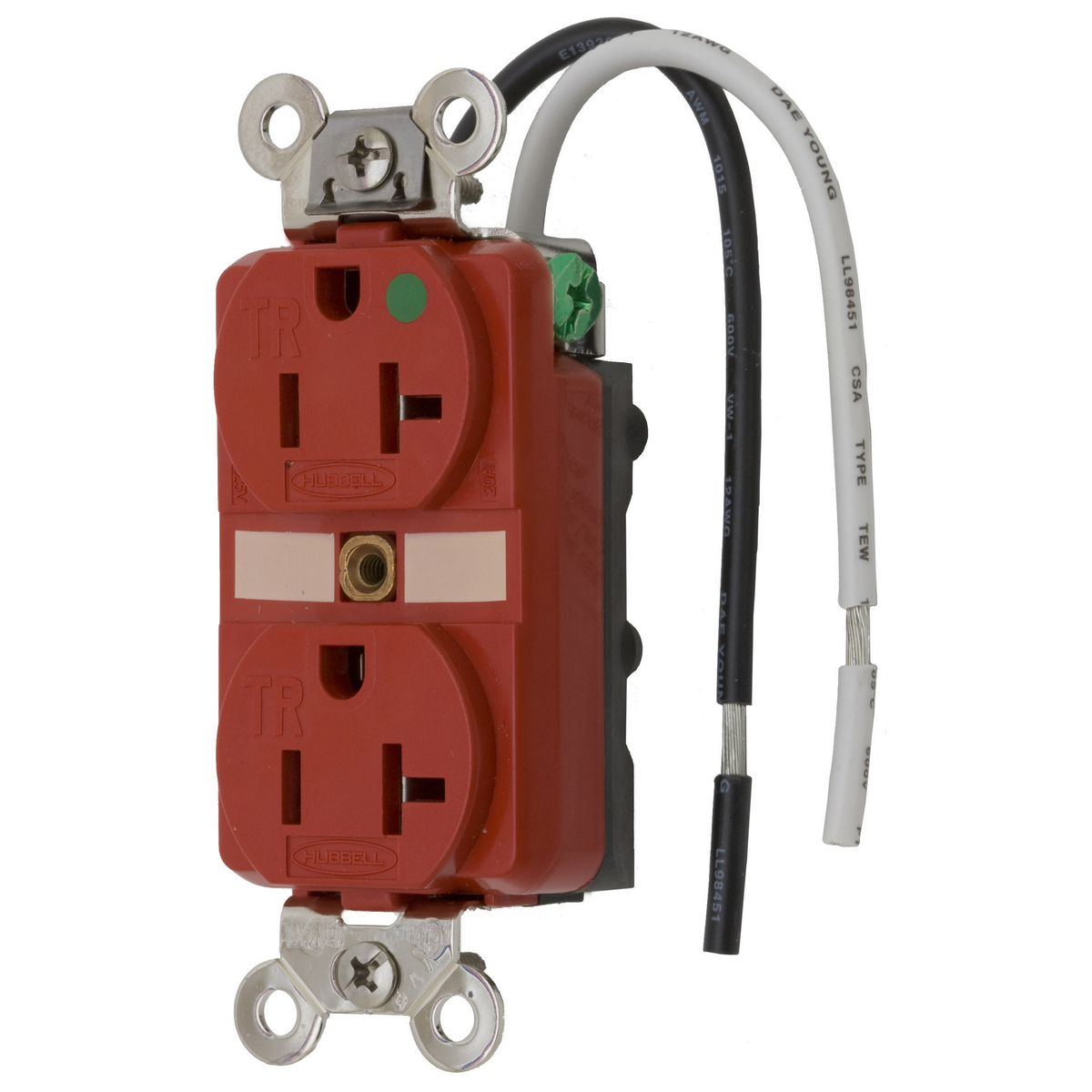 Product image for Hubbell HBL8300SGRA 20 Amp 125 Volt 2-Pole 3-Wire NEMA 5-20R Red Straight Blade Duplex Receptacle