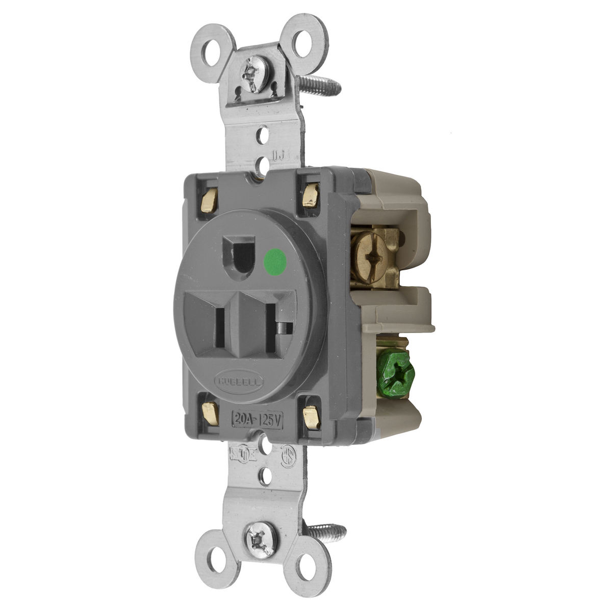Product image for Hubbell HBL8310GY 20 Amp 125 Volt 2-Pole 3-Wire NEMA 5-20R Gray Single Straight Blade Receptacle