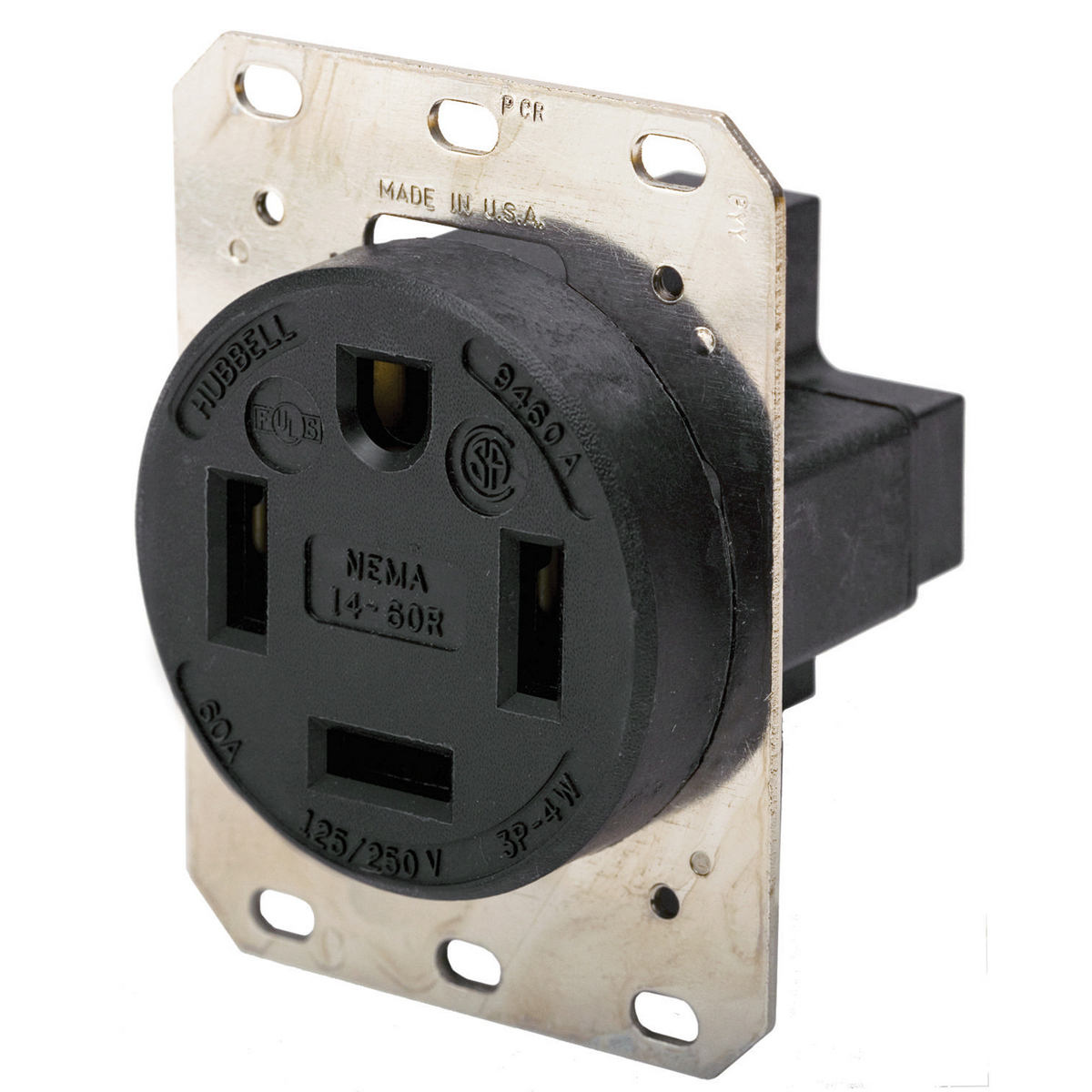 Hubbell Hbl9460a 60 Amp 125 260 Volt 3 Pole 4 Wire Nema 14 60r Black Straight Blade Receptacle Onesource Distributors