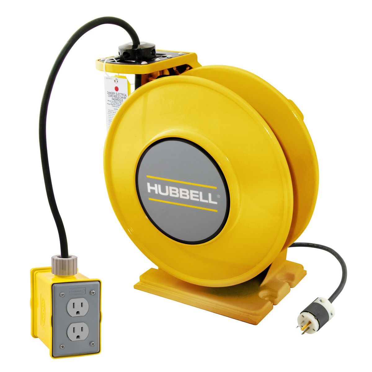 Yellow Industrial Reel with Yellow Portable Outlet Box and (1) 20A
