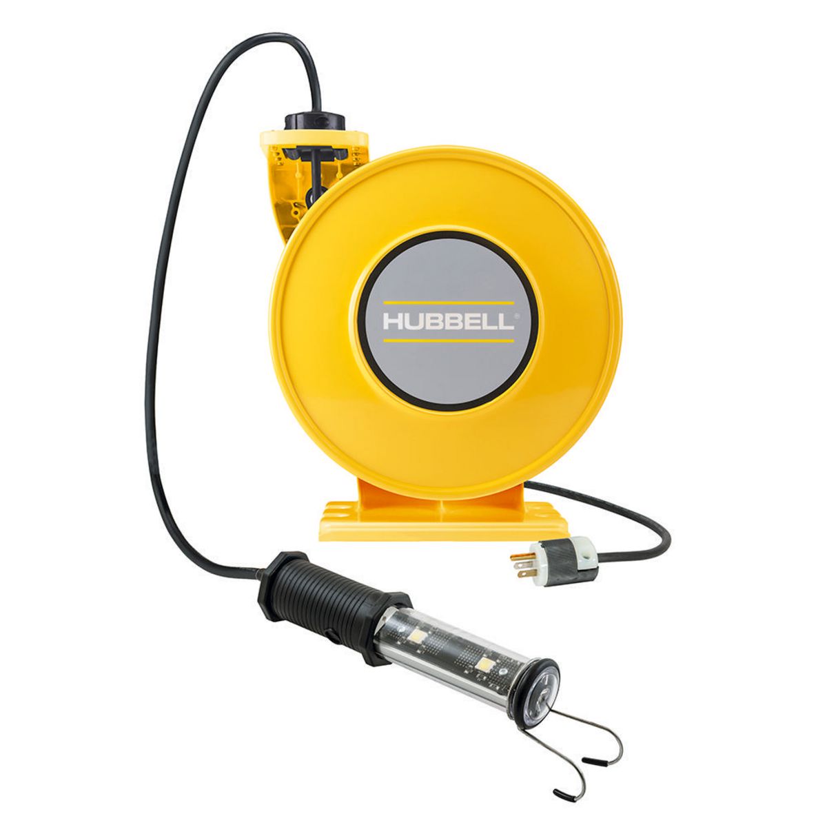 Yellow Industrial Reel with LED Lamp, UL Type 1, 45 Ft, #16/3 SJO, 10 A,  125 VAC, HBLI45163LEDY