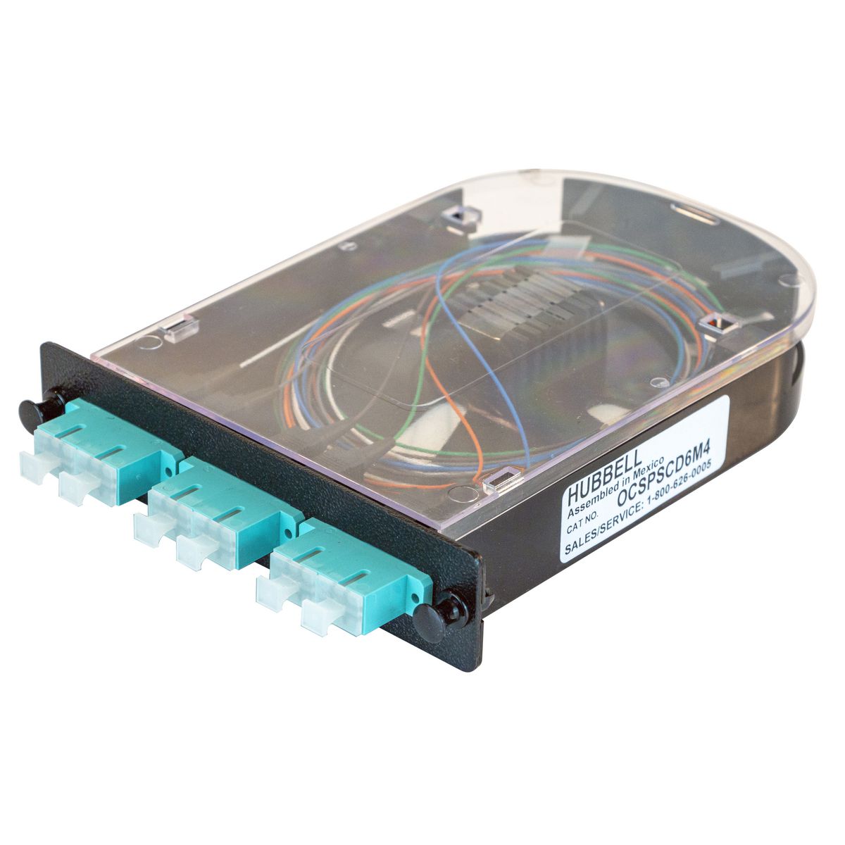 Fiber Splice Cassette, 6 Fibers, Aqua SC Duplex Adapters, Zirconia