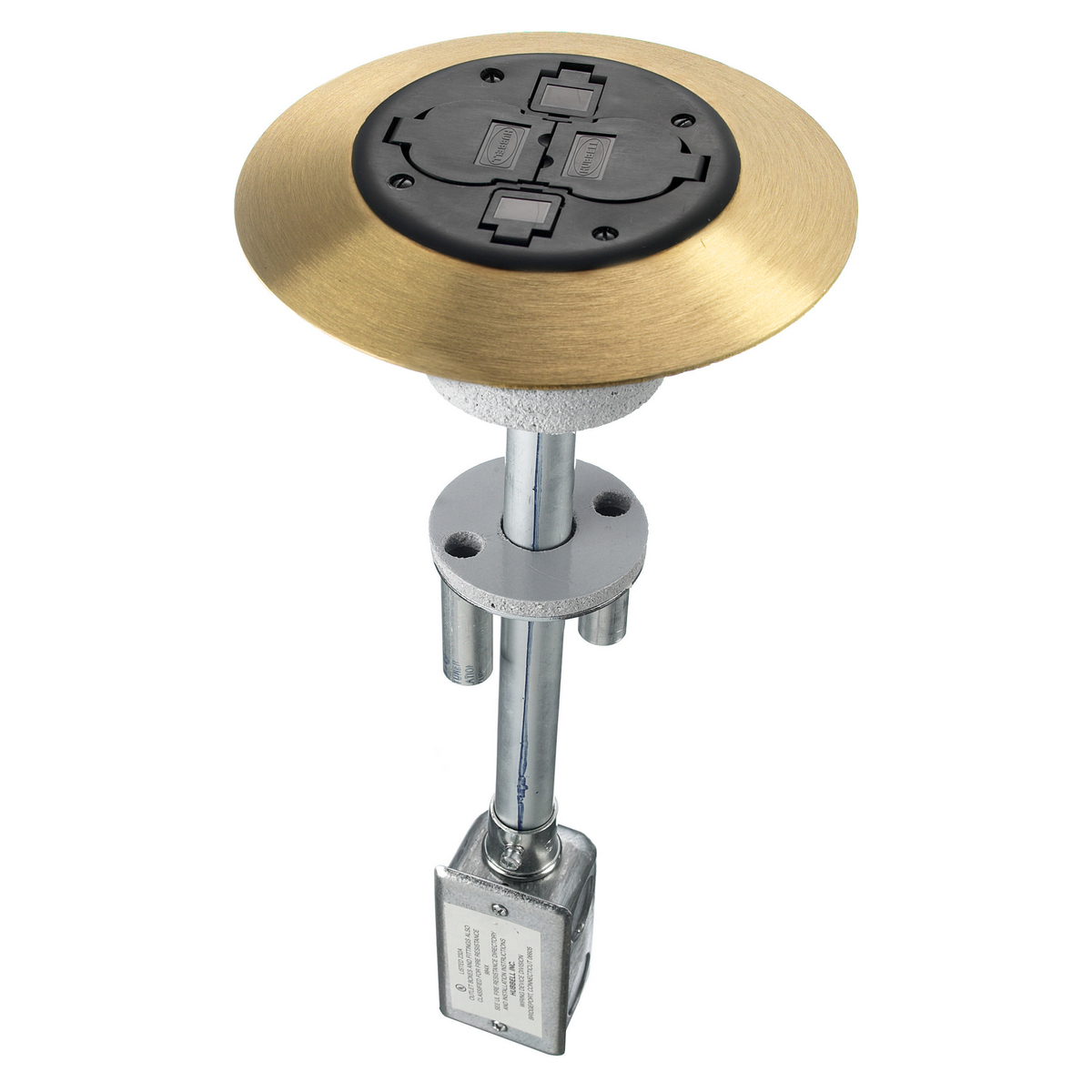 Product image for Hubbell PT2X2BRS3 2 x 2 Flush Black/Brass 1-Piece Concrete Floor Fire Rated Poke-Through Device