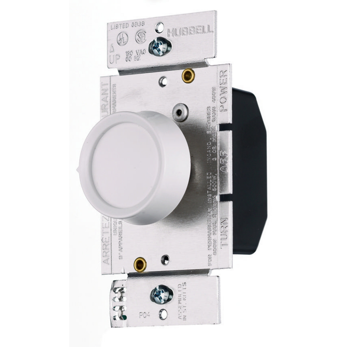 DIMMER, ROTARY, 3WAY, 600W 120V, WH/IV