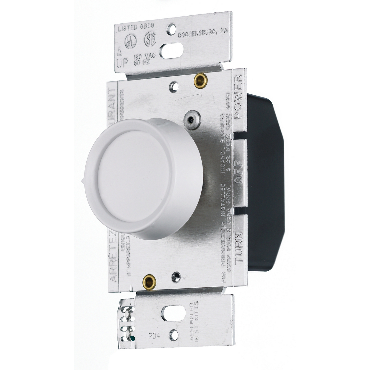 DIMMER, ROTARY, SP, 600W 120V, WH
