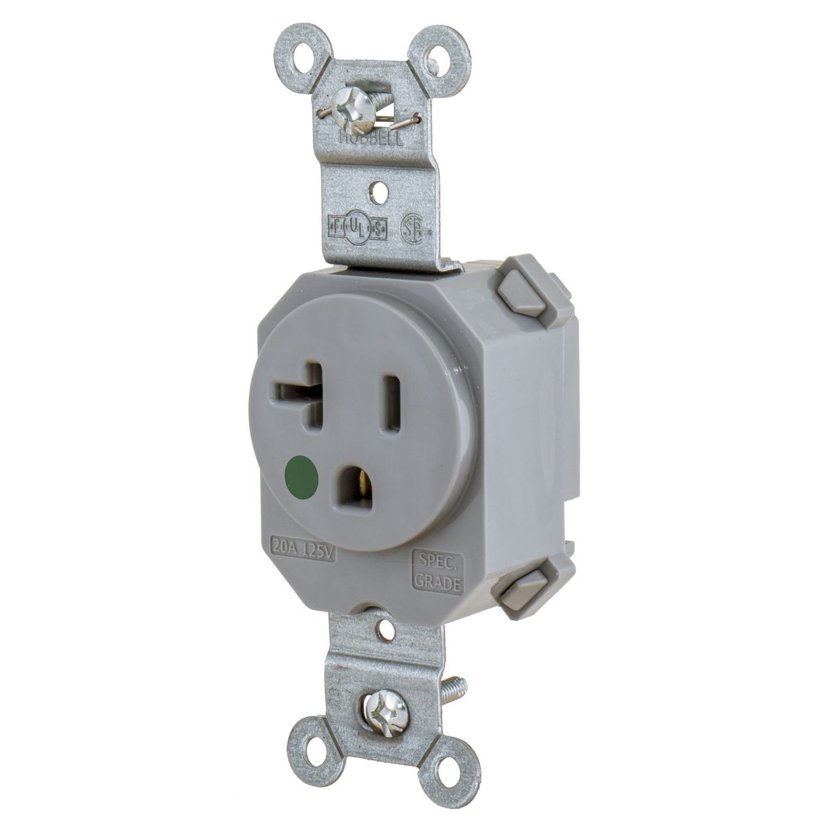 Straight Blade Devices, Hospital Grade, Receptacles, Simplex, SNAPConnect, Hospital Grade, 20A 125V, 2-Pole 3-Wire Grounding, 5-20R, Nylon, Gray
