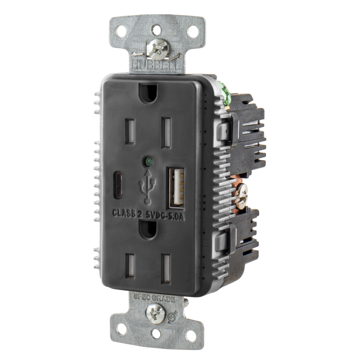 USB15AC5BK Combination USB Charger and Receptacle Hubbell Wiring Device-Kellems