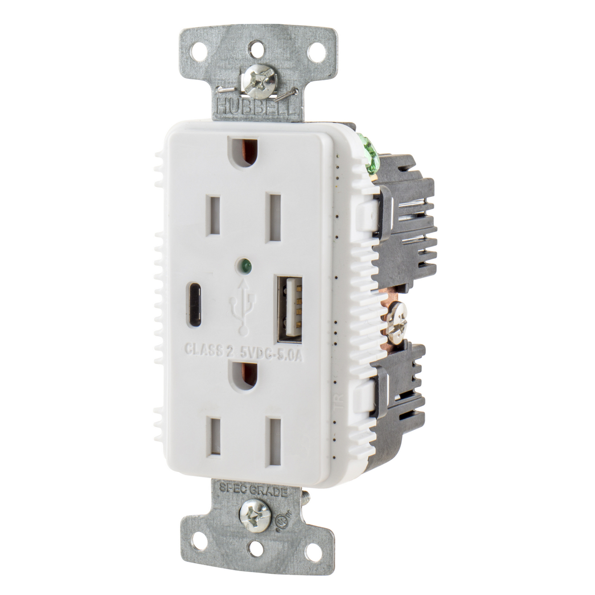 USB15AC5W Combination USB Charger and Receptacle Hubbell Wiring Device-Kellems