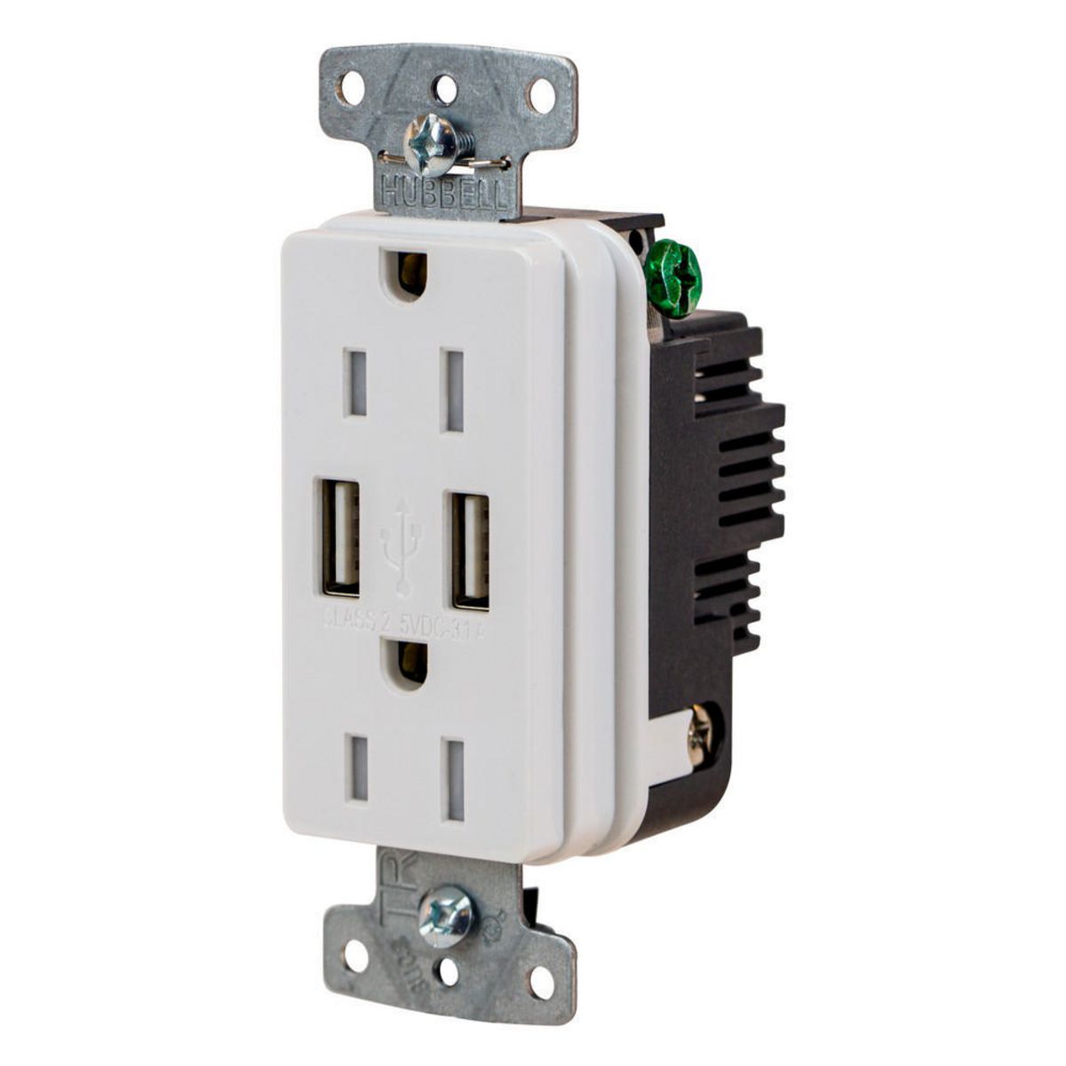 USB Charger Duplex Receptacle, 15A 125V, 2-Pole 3-Wire Grounding USBB15AW | Bryant
