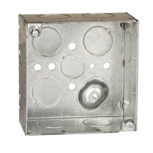 4 in. Square Box, Welded,  2-1/8 in. Deep, One 1/2 in. and Eleven 3/4 in. KO's