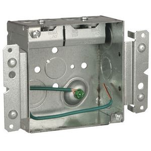4 in. Square Box, Welded with (2) STAB-IT® Connectors on Top, 2-1/8 in. Deep, Solid Pigtail, UBS, M Bracket