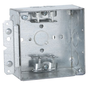 4 in. Square Box, Welded, 2-1/8 in. Deep with AC/MC/Flex Clamps, Three 1/2 in. KO's and One TKO, UBS, HM Bracket
