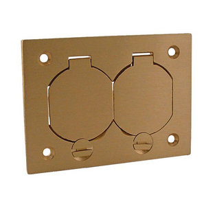 1-Gang Rectangular Floor Box Duplex Brass Cover with Lift Lids