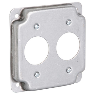 4 in. Square Cover, Exposed Work, Two 1.406 in. dia. Receptacles