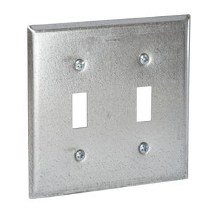 4 in. Square Cover, Two Device Wallplate, 2-Toggle Switches