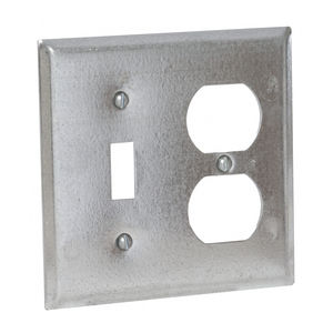 4 in. Square Cover, Two Device Wallplate, Duplex/Toggle Switch