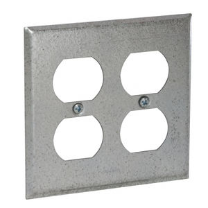 4 in. Square Cover, Two Device Wallplate, 2-Duplex Receptacles