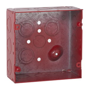 4-11/16 in. Life Safety Square Box, Welded, 2-1/8 in. Deep, One 1/2 in. KO & Fifteen TKO's, Red