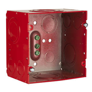 4-11/16 in. Life Safety Square Box, Welded, 3-1/4 in. Deep, with Knockouts, Red