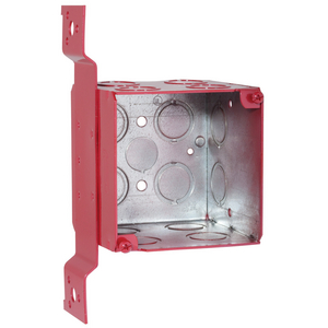 3-3/4 in. Life Safety Square Box, Welded, 3-1/2 in. Deep, with Knockouts, FM Bracket, Red