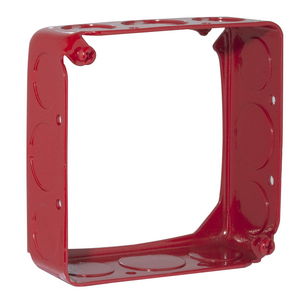4 in. Life Safety Square Extension Ring, Drawn,  1-1/2 in. Deep, Eight 1/2 in. and Four 3/4 in. KO's, Red