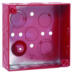 4 in. Life Safety Square Box, Welded, 1-1/2 in. Deep, Ten 1/2 in. KO's and Six TKO's, Red